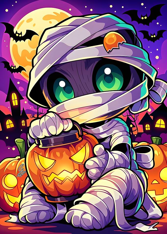 Cute Chibi Mummy Halloween Illustration