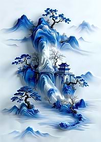Blue and White Mountain Landscape