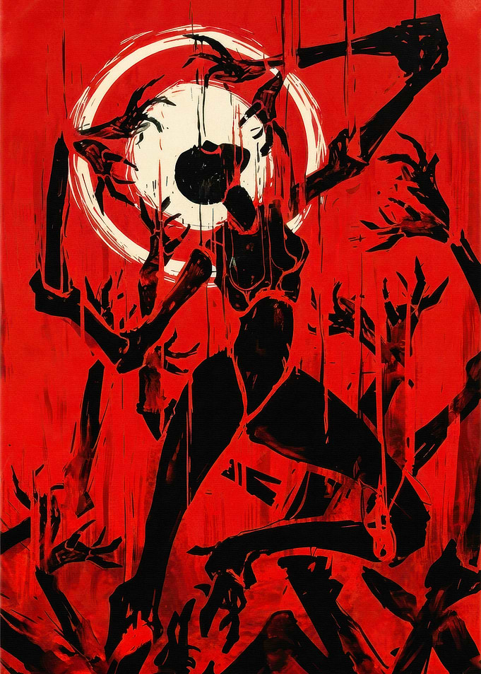 Abstract Red and Black Silhouette Art