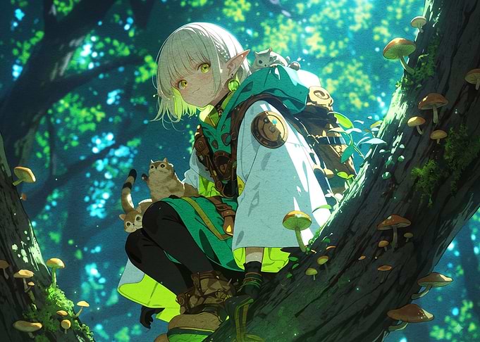 Elf Girl Resting in Forest