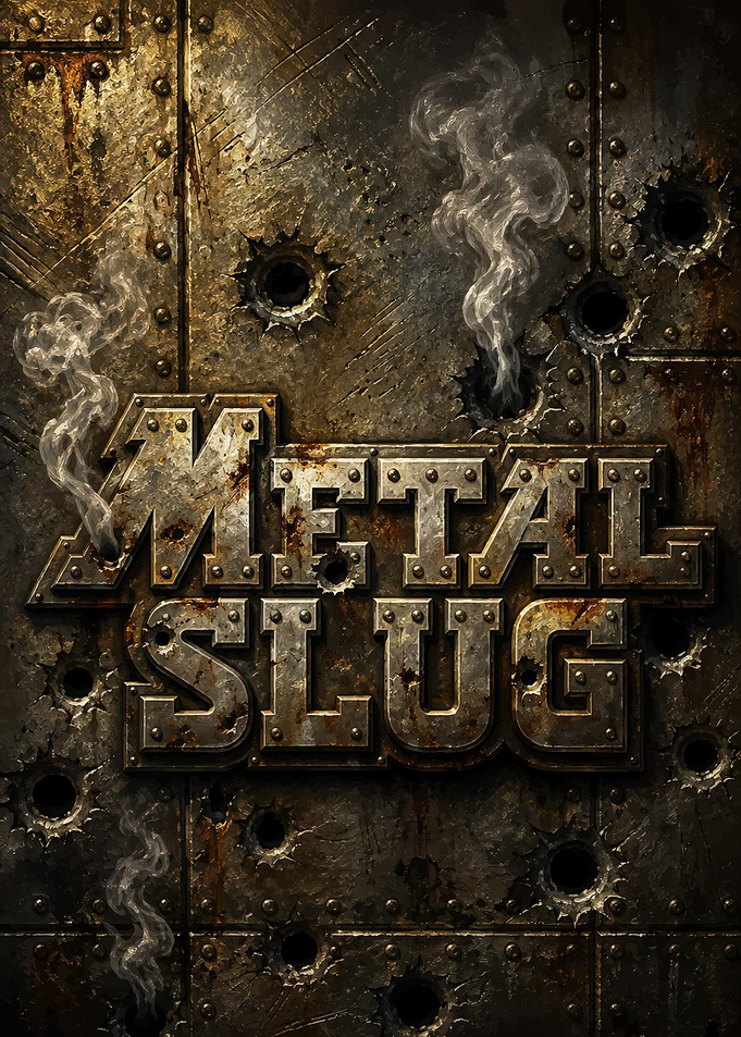 Metal Slug Logo on Bullet-Riddled Metal