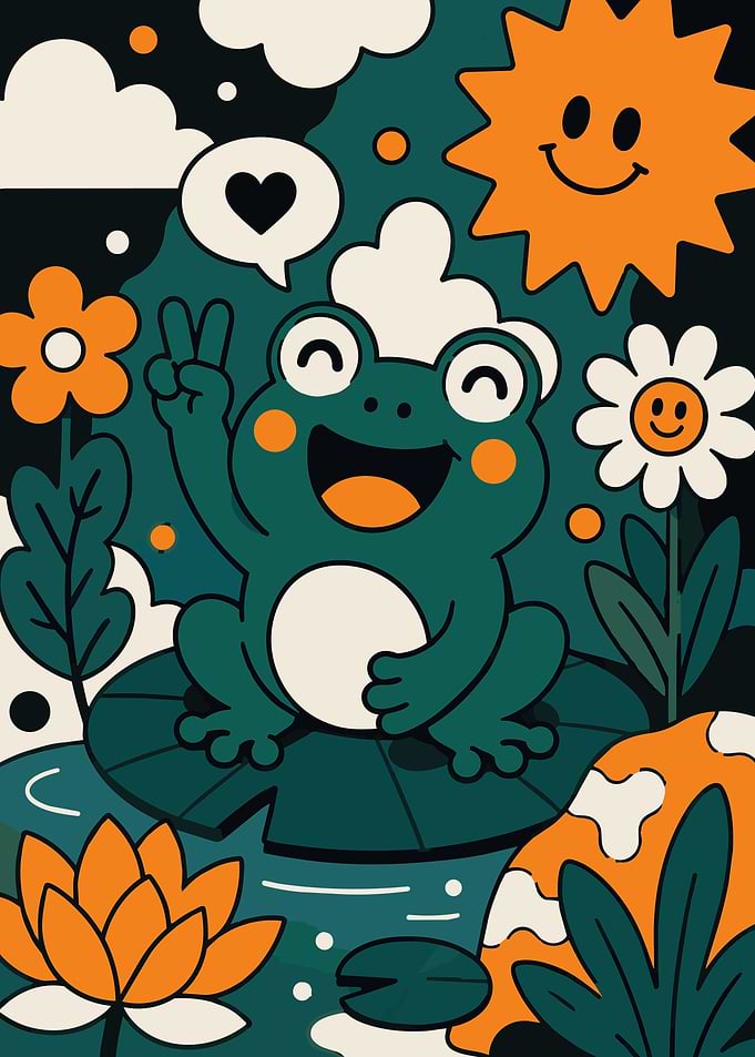 Happy Frog Peace Sign Illustration