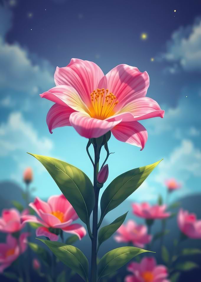 Vibrant Pink Flower Under Blue Sky