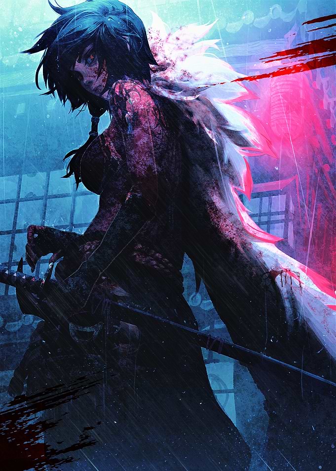 Shadow Wolf Warrior – Dark Fantasy Huntress Art Poster