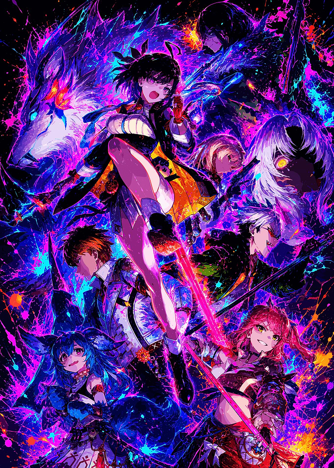 Vibrant Anime Character Ensemble Illustration