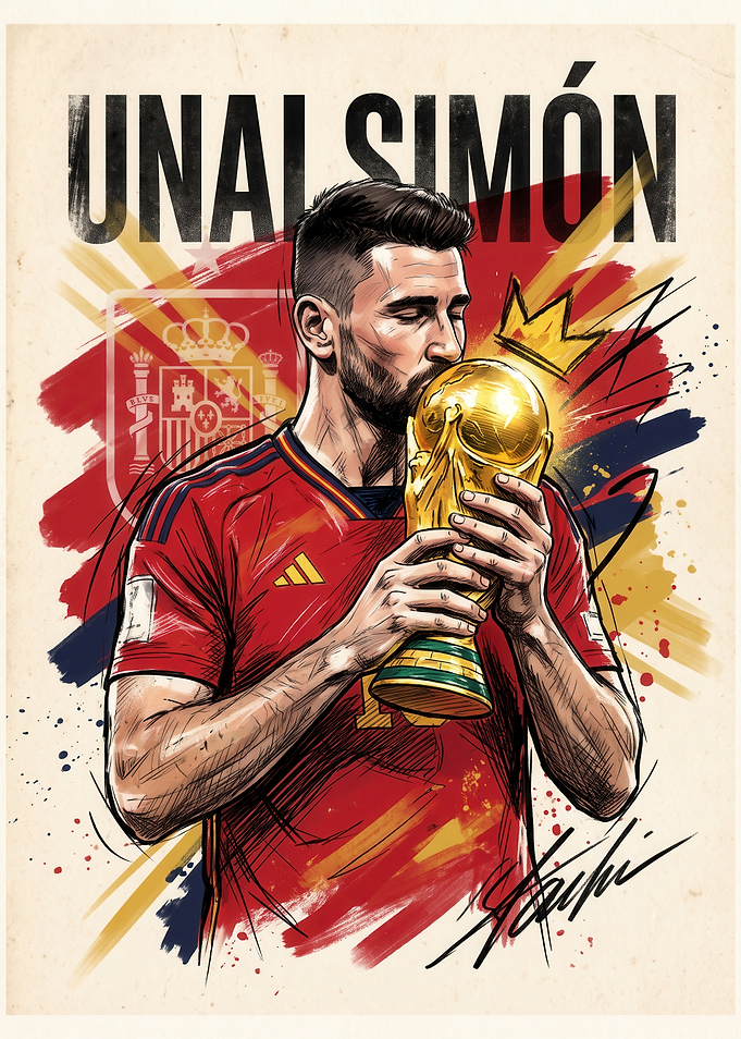 Unai Simón World Cup Champion Illustration