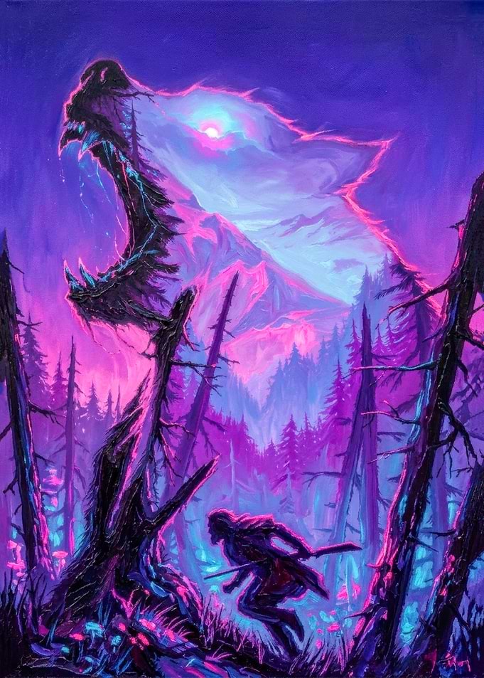Neon Wolf Spirit in Enchanted Forest