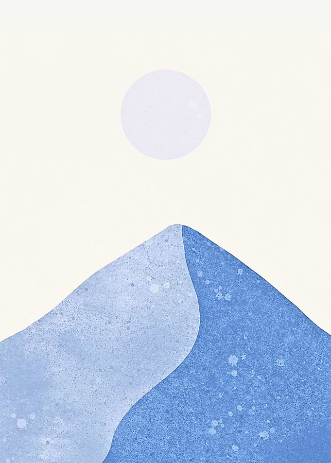 Minimalist Blue Mountain and Moon