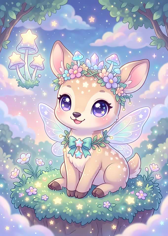 Cute Fairy Fawn in Magical Forest
