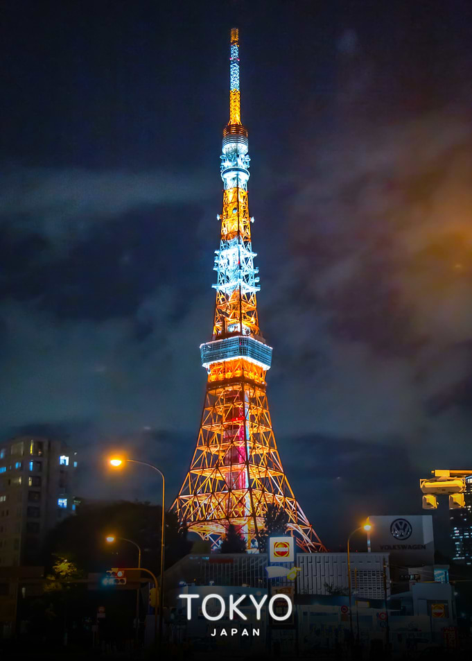 Illuminated Tokyo Tower at Night