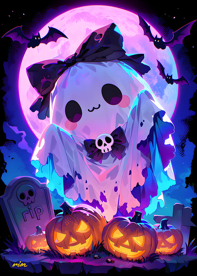 Cute Kawaii Ghost Halloween Illustration