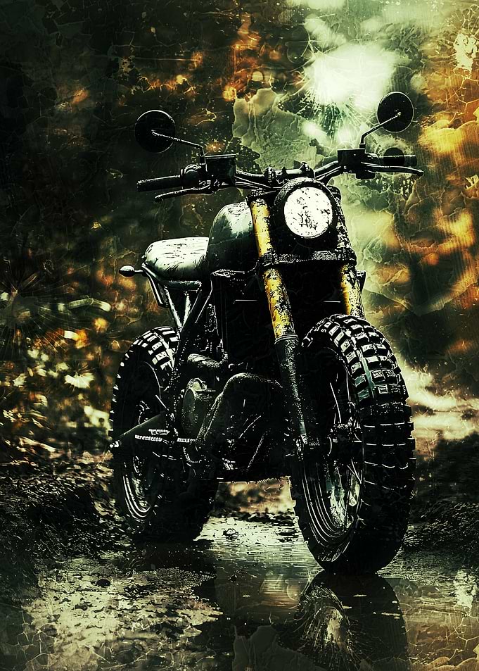 Rugged Scrambler Motorcycle in Mud