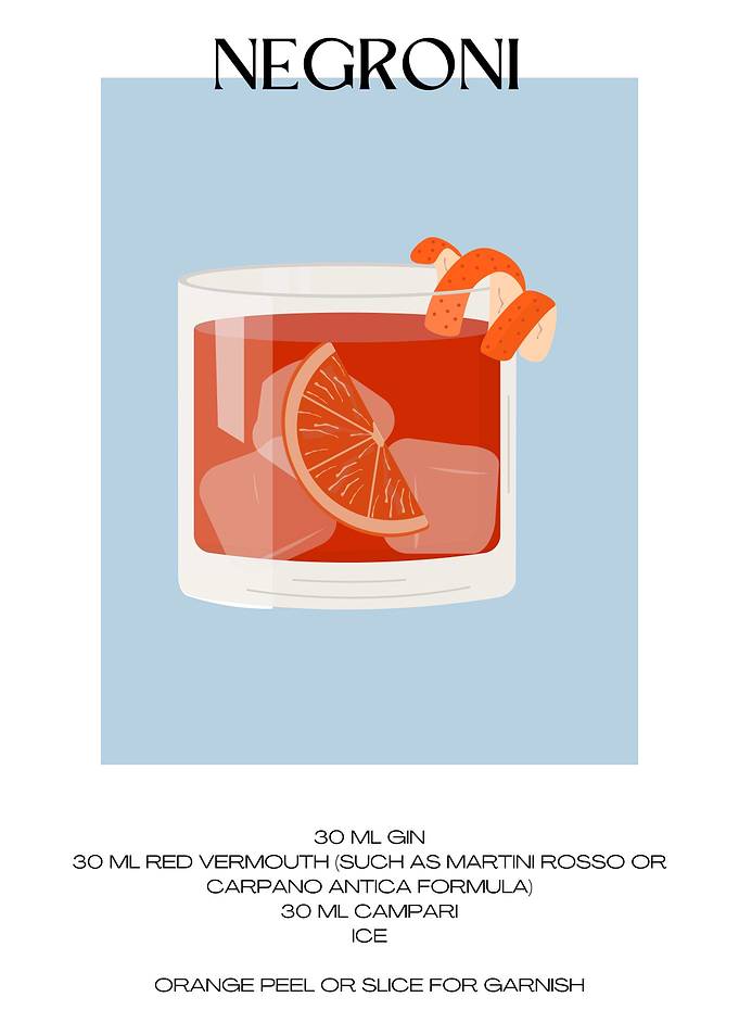Negroni Cocktail Recipe Art Print