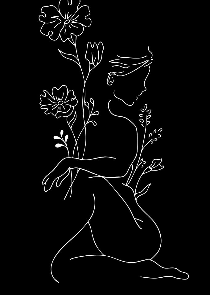 Minimalist Line Art Woman and Flowers