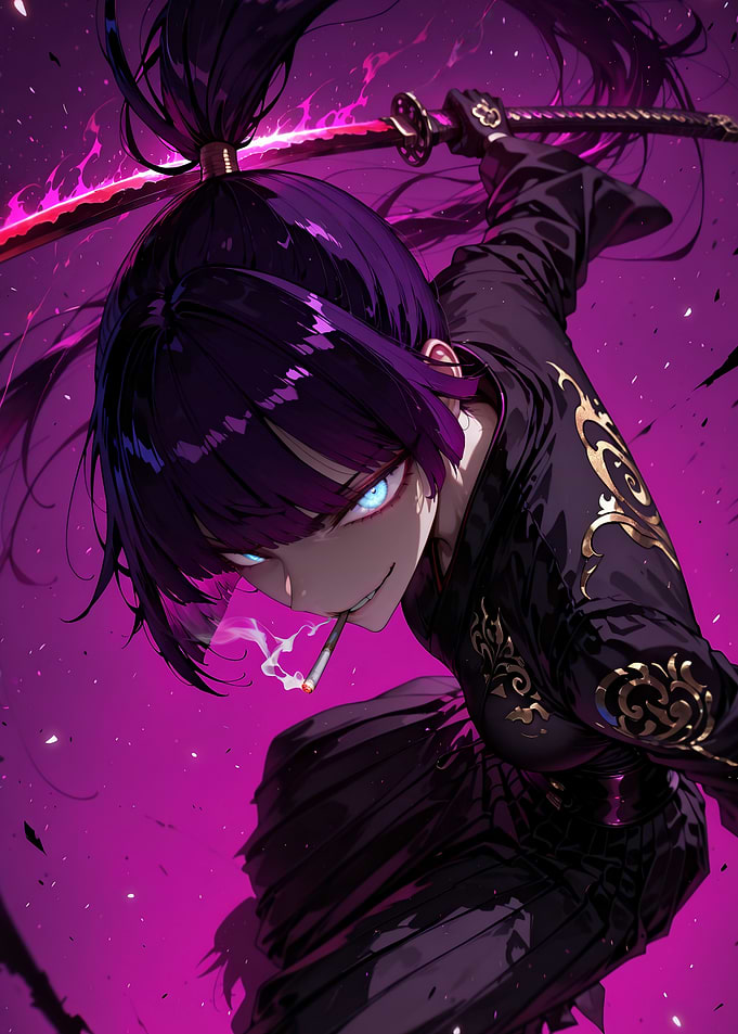 Fierce Anime Swordswoman with Glowing Blade