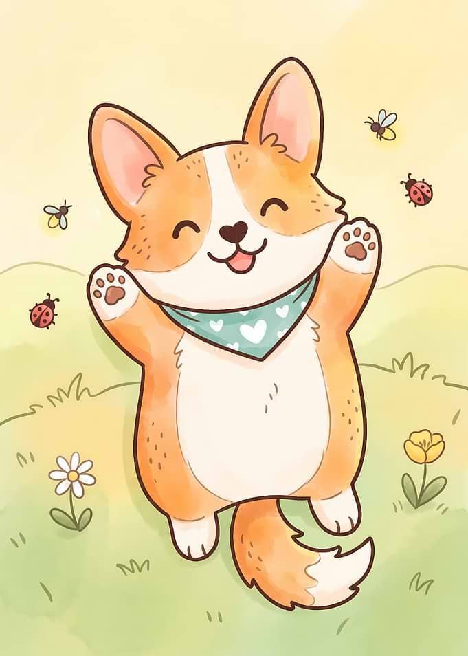 Cute Corgi Playing in Meadow