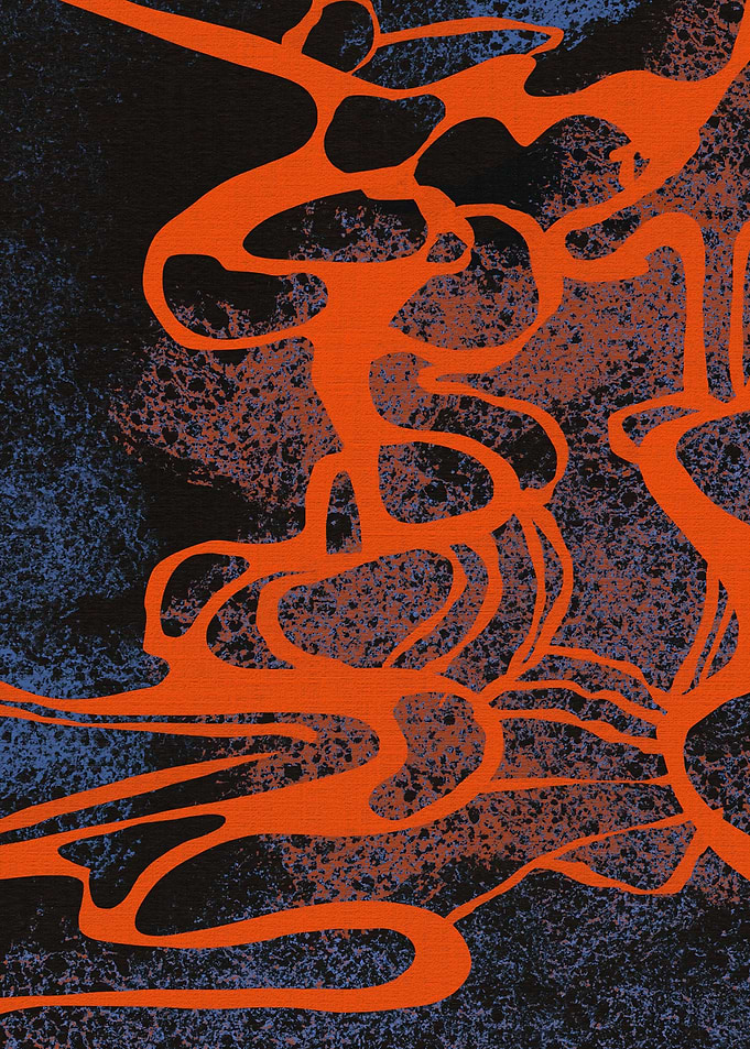 Abstract Orange and Blue Fluid Art