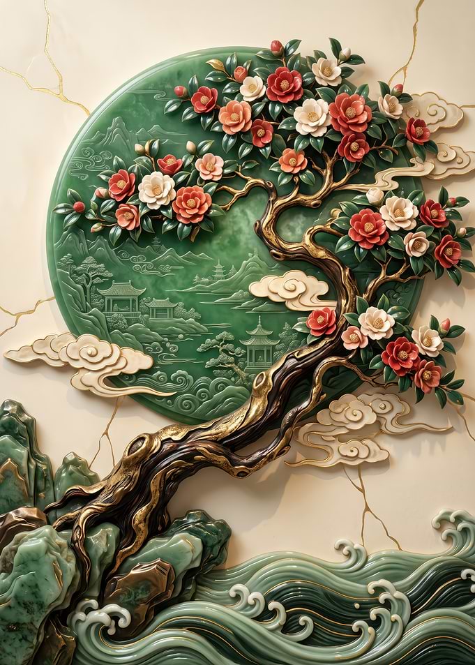 Elegant Jade Relief Wall Art