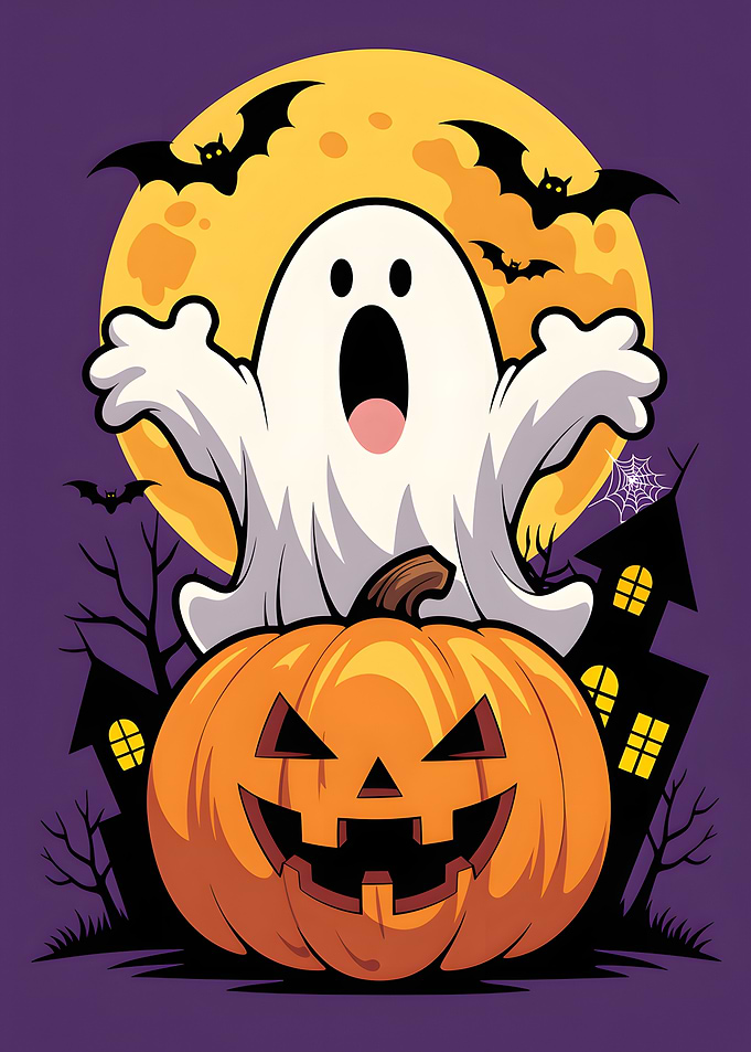 Cute Halloween Ghost and Pumpkin