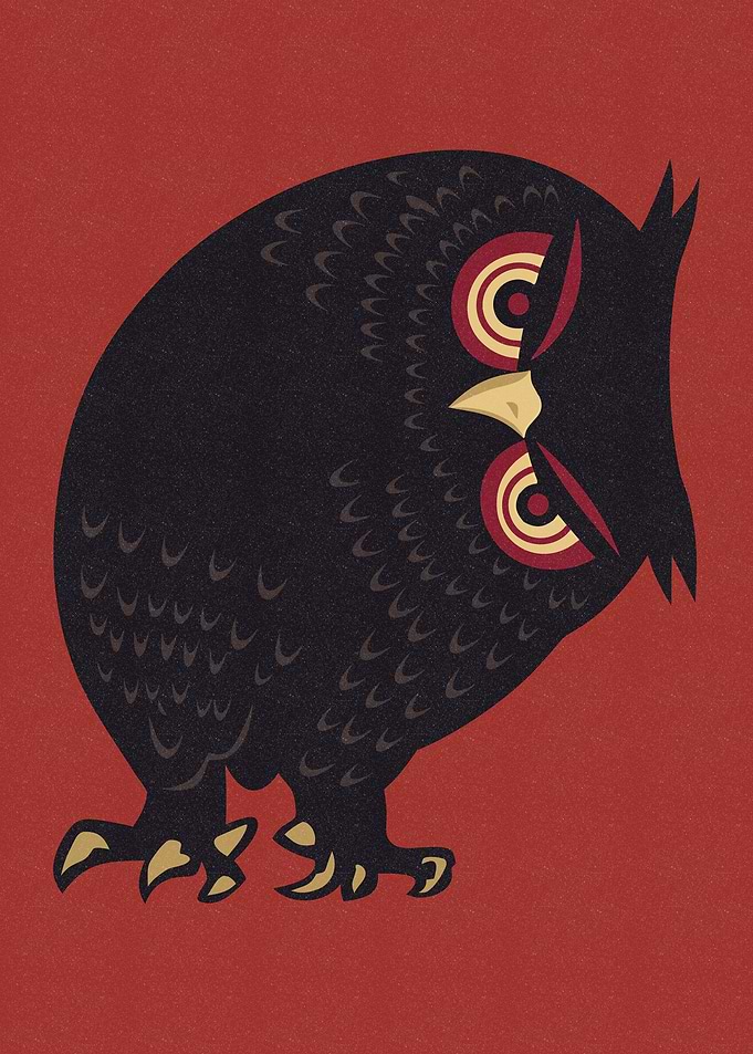 Stylized Minimalist Black Owl Illustration