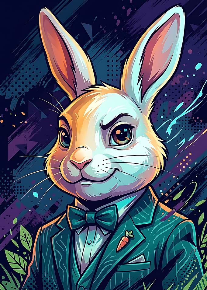 Dapper Rabbit in Teal Suit