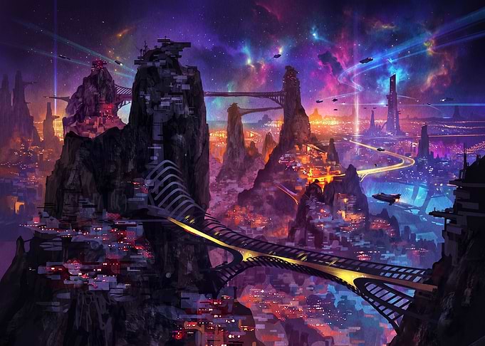 Futuristic Alien Mountain Cityscape