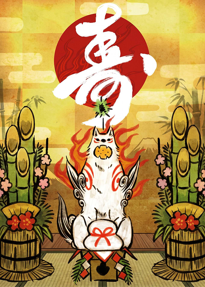 Japanese New Year Fox Illustration