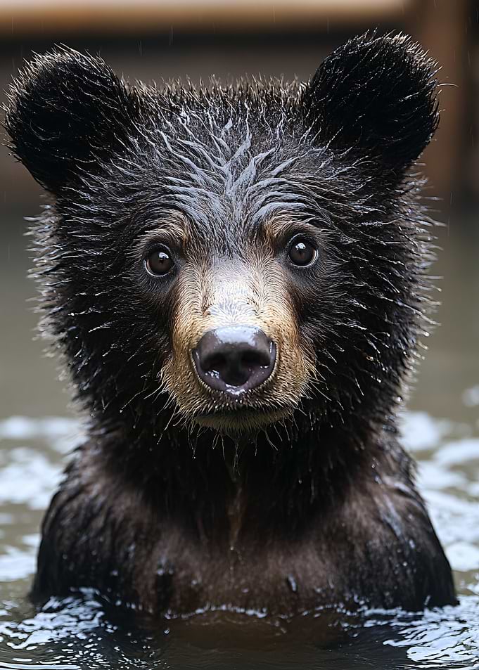 Wet Bear Cub in Water