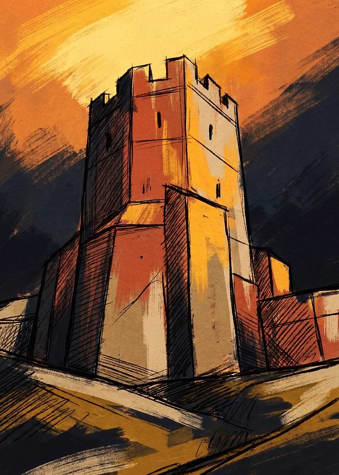Stylized Medieval Castle Tower Illustration