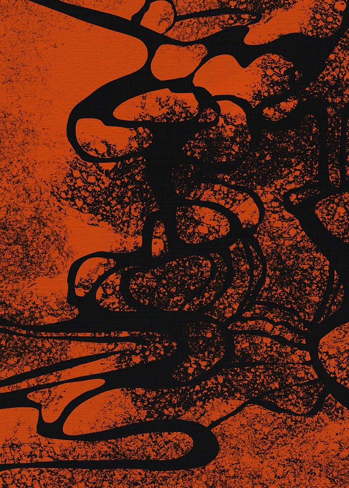 Abstract Black and Orange Ink Flow
