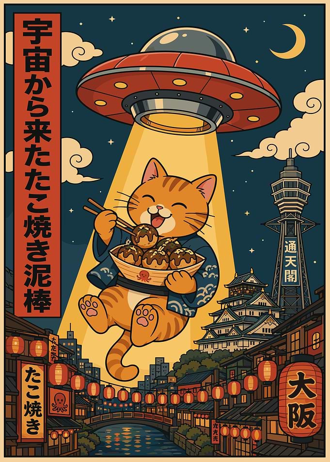 UFO Cat Eating Takoyaki in Osaka