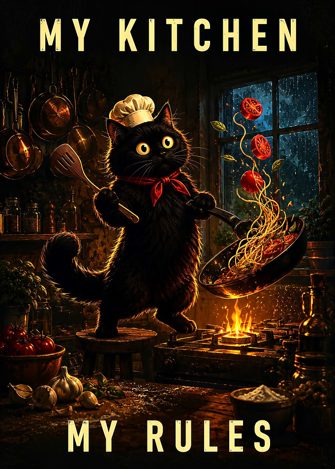 Chef Cat Cooking Pasta