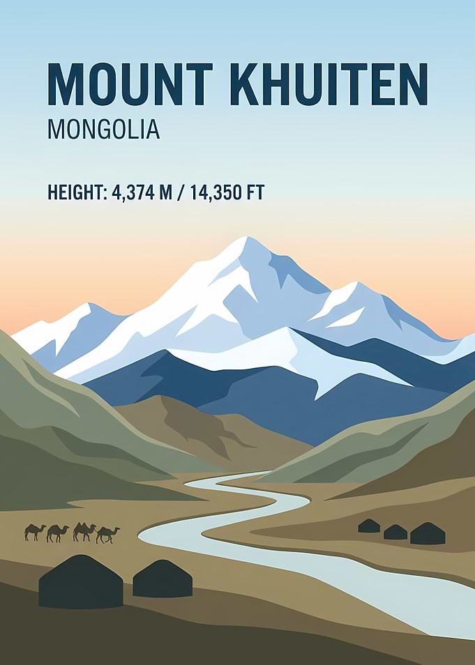 Mount Khuiten Mongolia Travel Poster