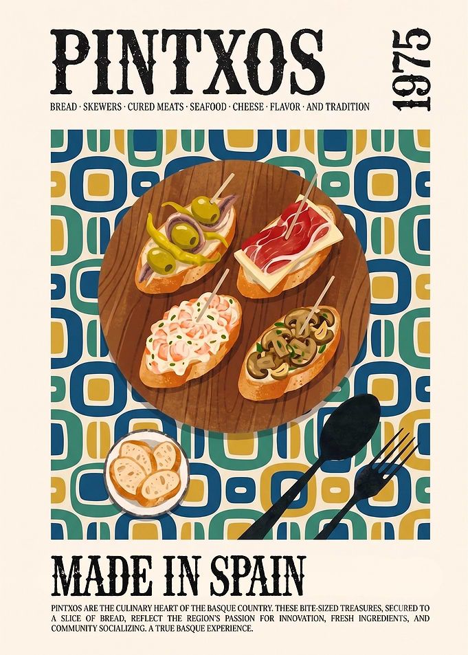 Pintxos Vintage Kitchen Poster | Basque Tapas Wall Art