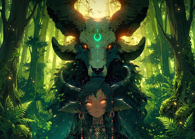 Girl and Forest Guardian Spirit