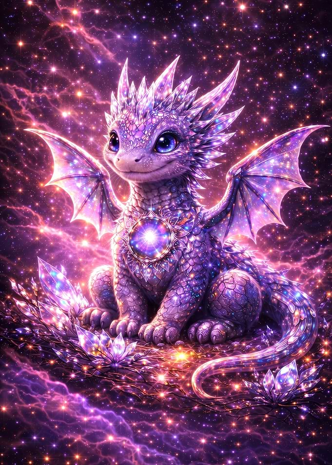 Adorable Cosmic Crystal Baby Dragon