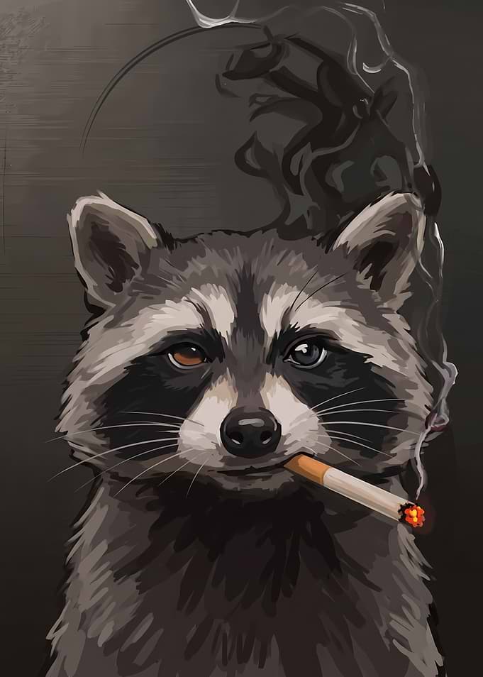 Cool Raccoon Smoking a Cigarette