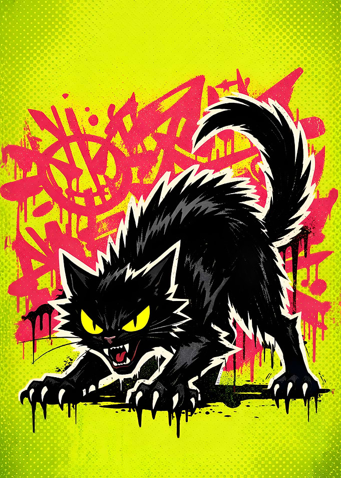 Aggressive Black Cat Graffiti Art