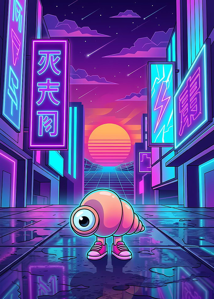 Marcel the Shell Synthwave Cityscape