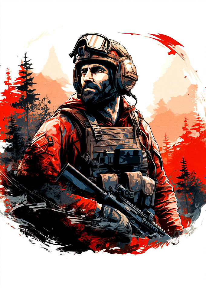 Tactical Soldier in Red Forest