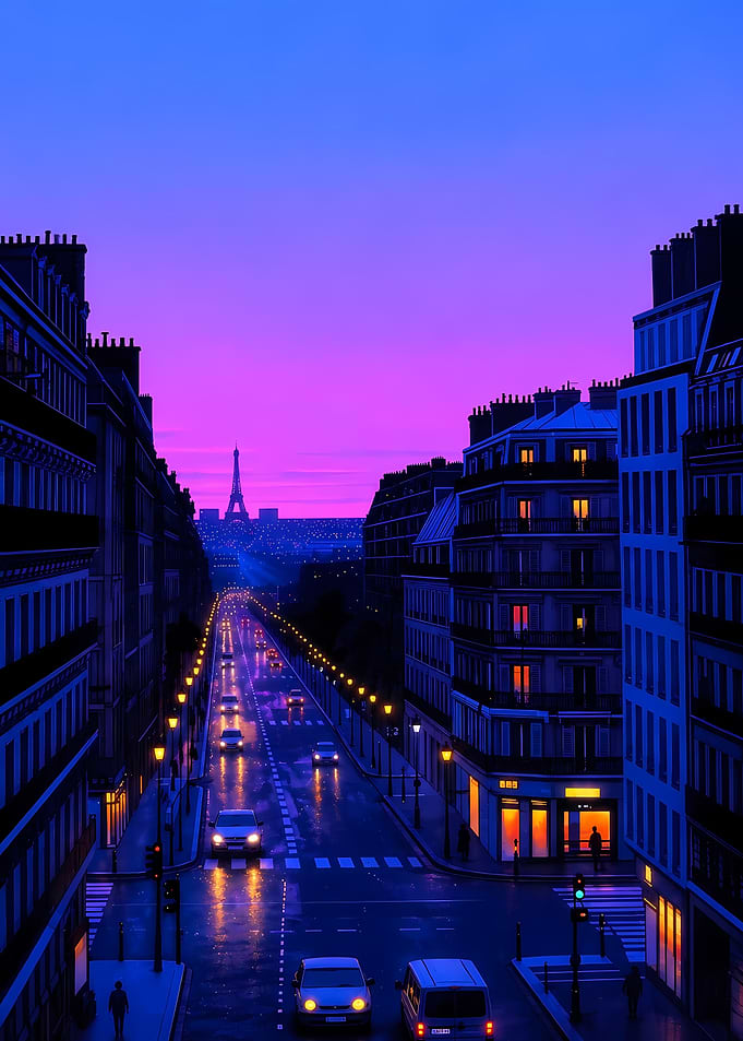 Parisian Street at Sunset