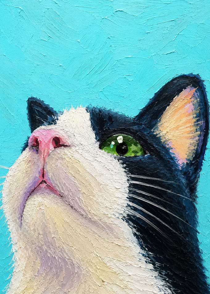 Impressionist Oil Painting of Tuxedo Cat