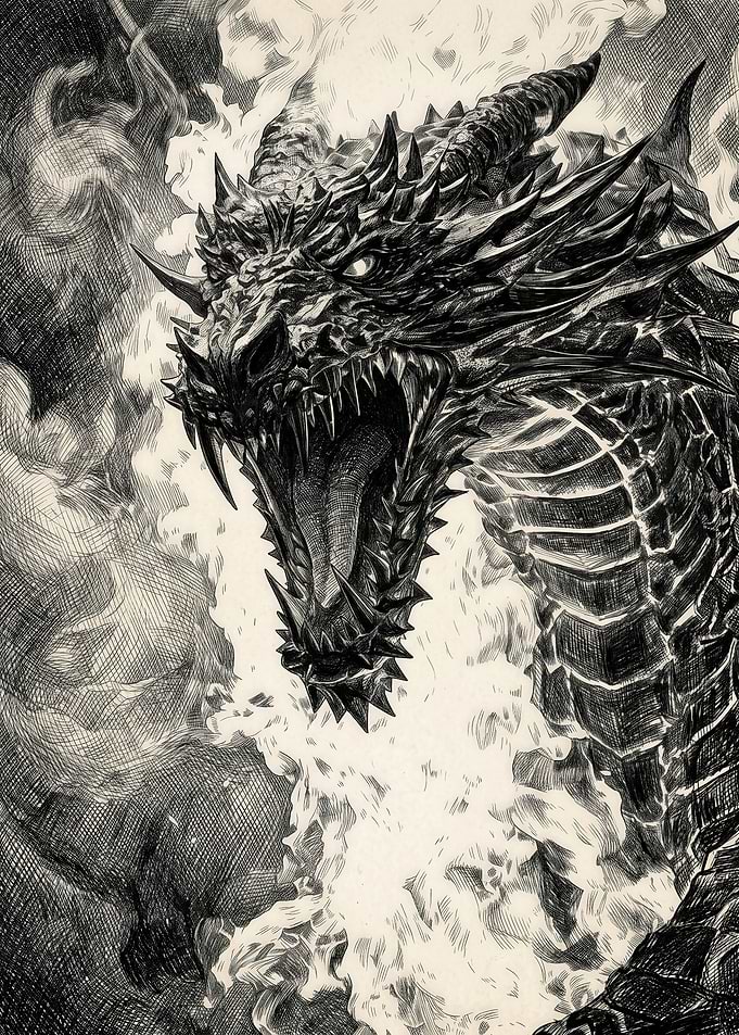 Fierce Dragon Roaring in Flames