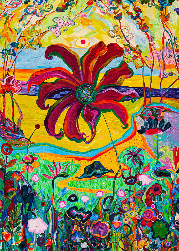 Vibrant Abstract Floral Landscape Painting