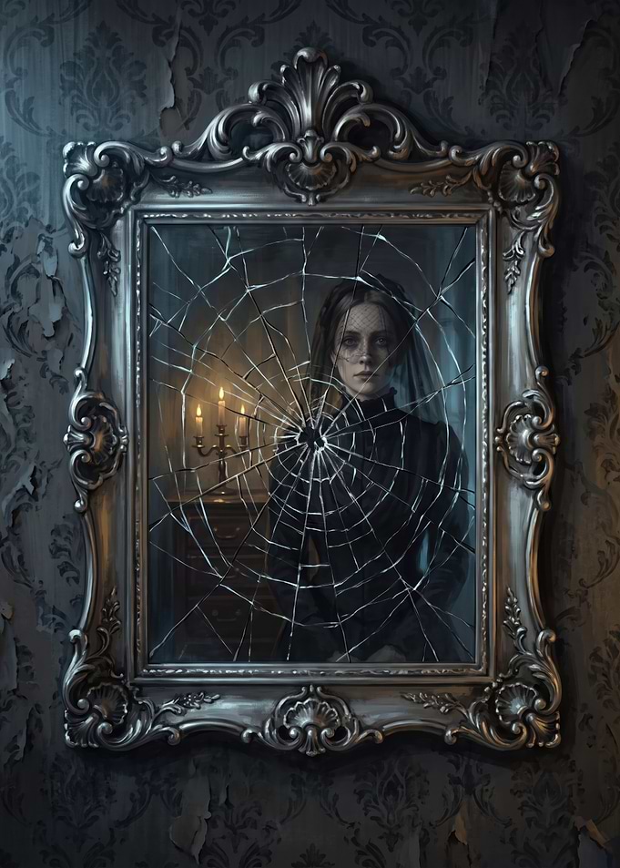 Gothic Woman in Broken Mirror