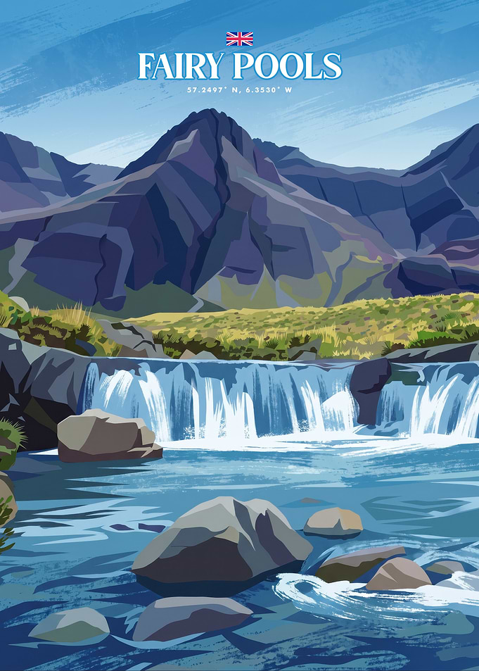 Fairy Pools Scotland Travel Poster