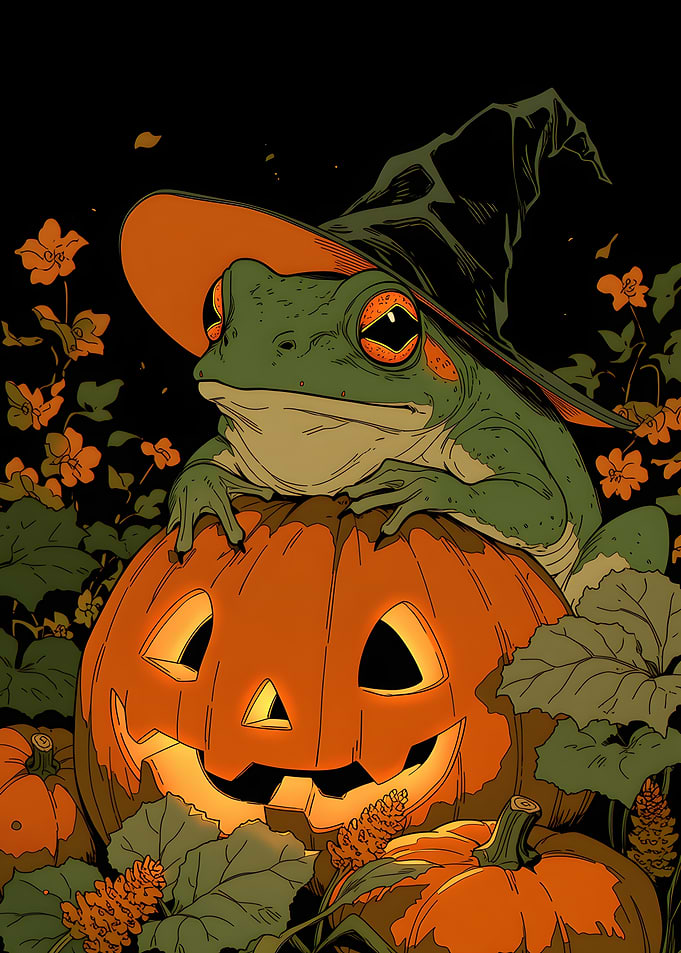 Witch Frog on Halloween Pumpkin
