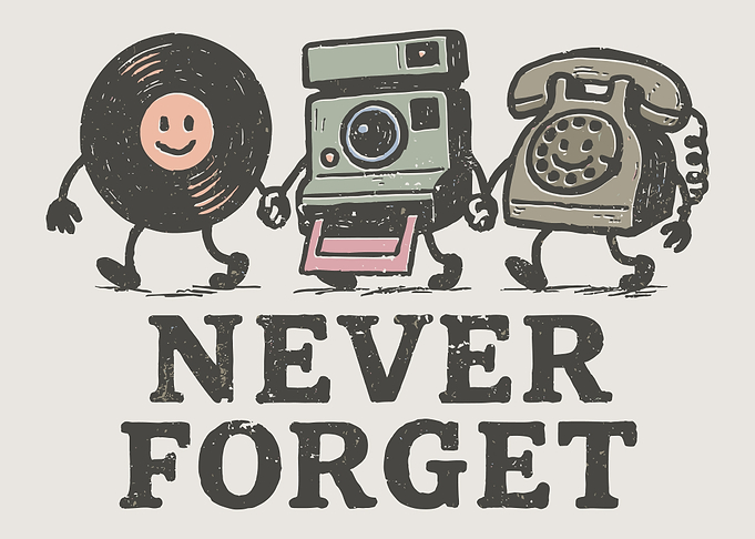 Never Forget Vintage Retro Objects Wall Art Poster Hand Drawn Nostalgia Decor