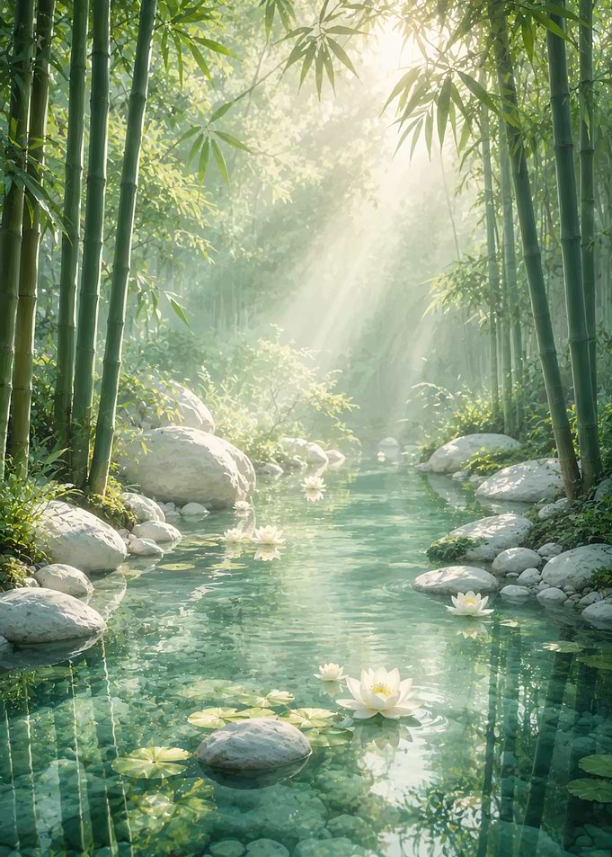 Serene Bamboo Forest Stream