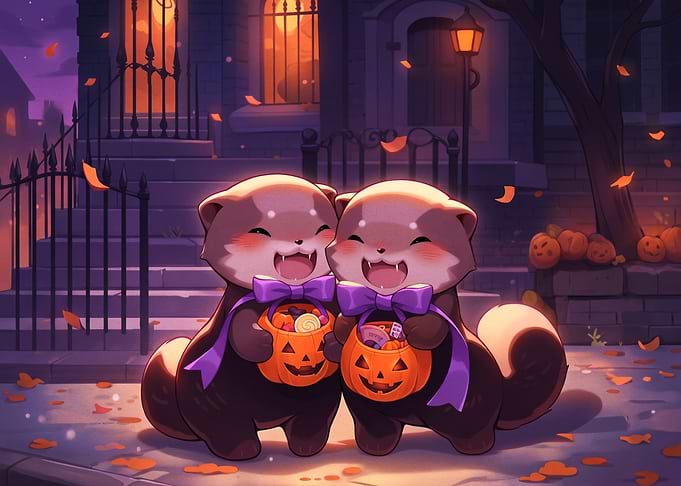 Cute Red Pandas Trick-or-Treating